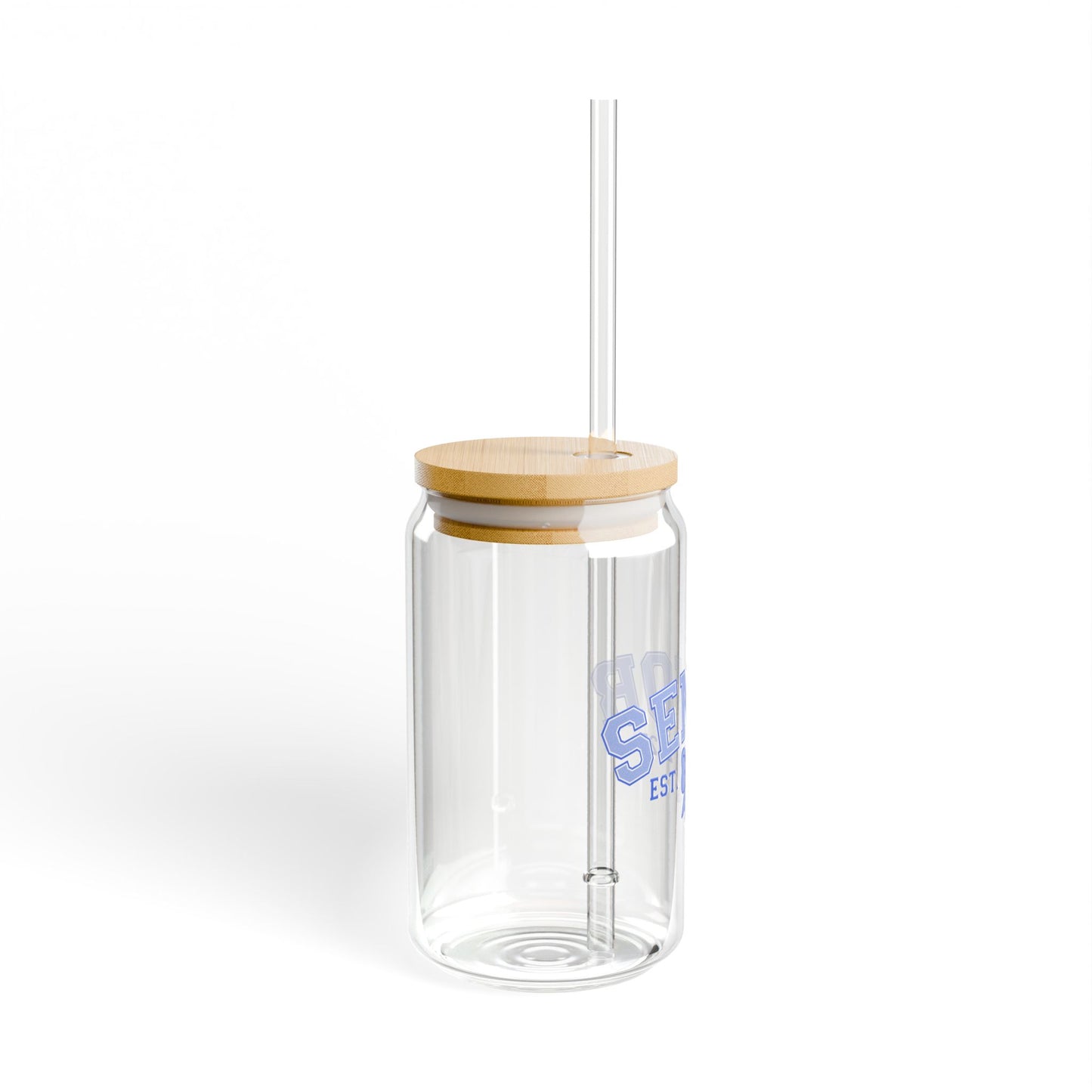 Senior Est. 2025 Sipper Glass Tumbler with Straw- Blue- 16oz