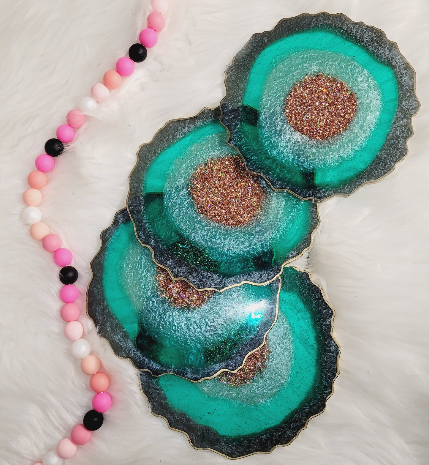 Teal, Green & Gold Geode Coasters