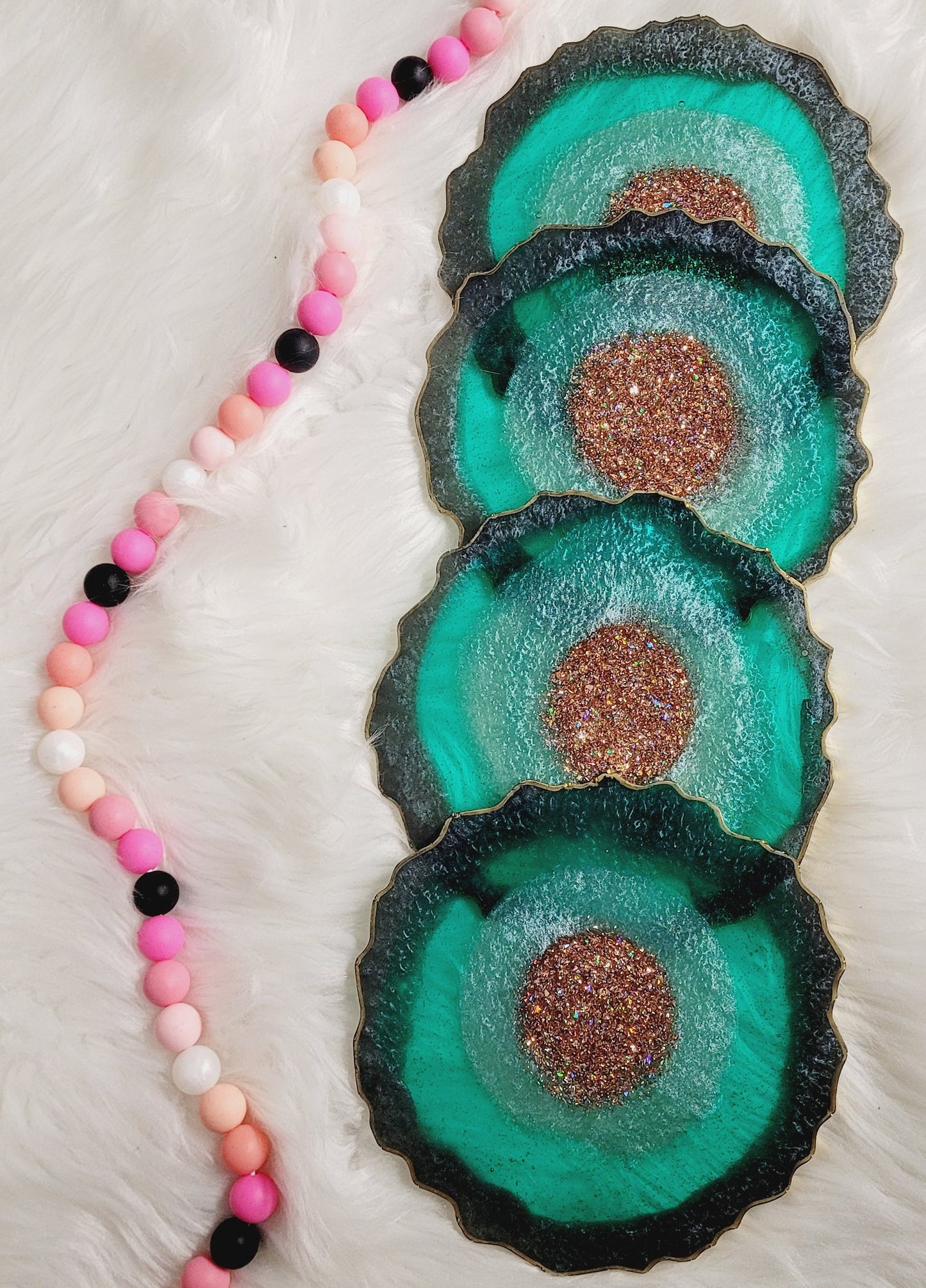 Teal, Green & Gold Geode Coasters