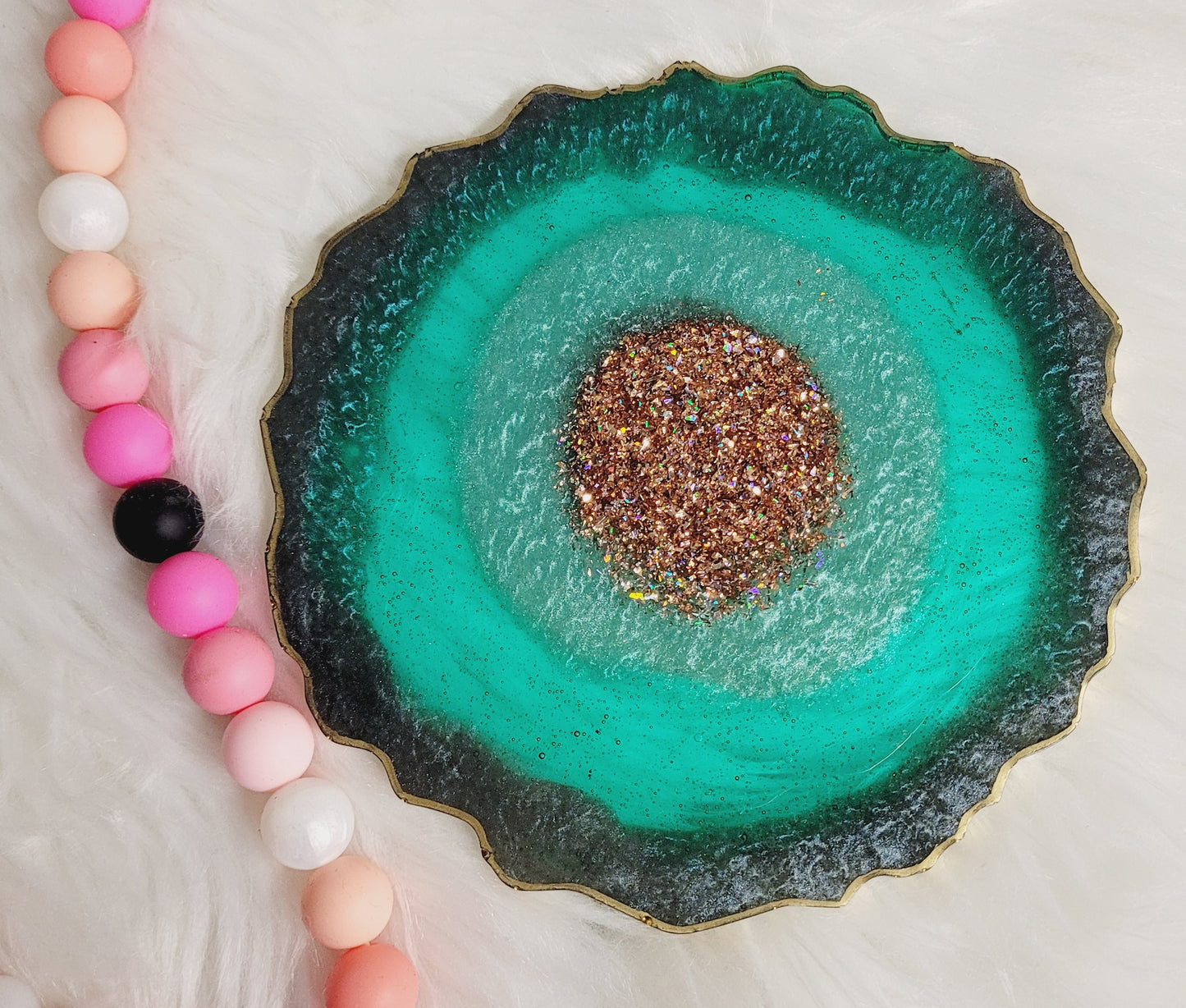 Teal, Green & Gold Geode Coasters