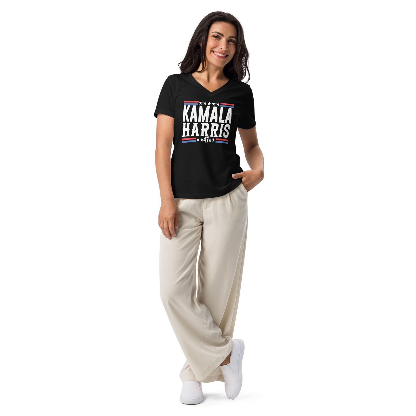 Harris For President 2024 Women’s relaxed v-neck t-shirt