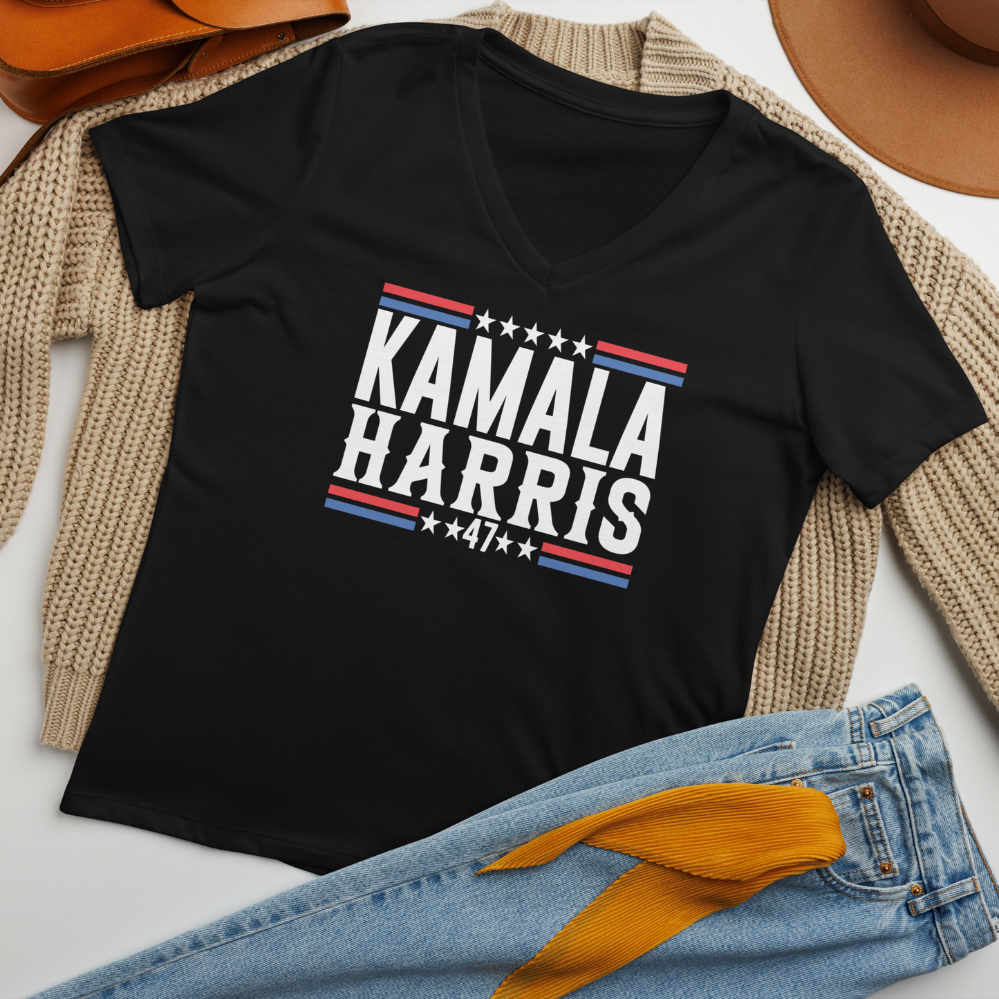 Harris For President 2024 Women’s relaxed v-neck t-shirt