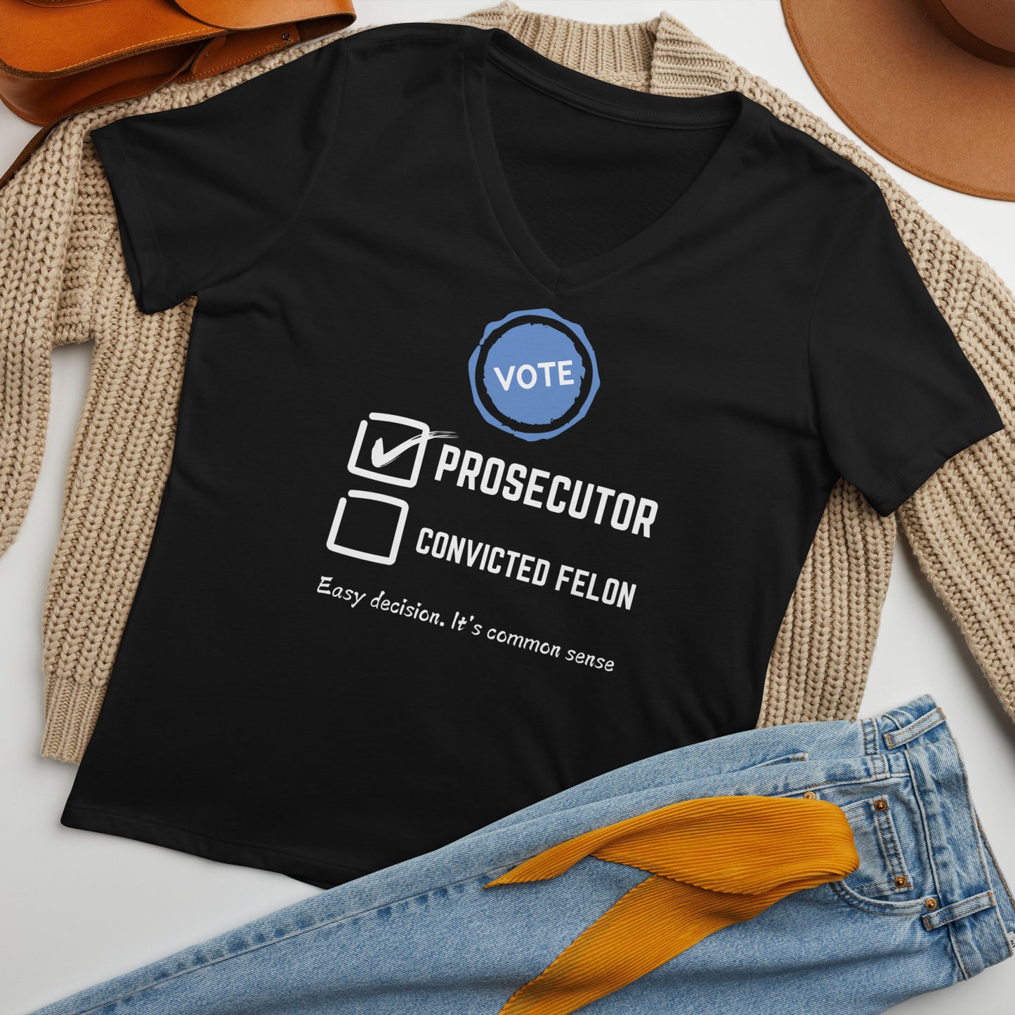 Vote-Prosecutor Women’s relaxed v-neck t-shirt