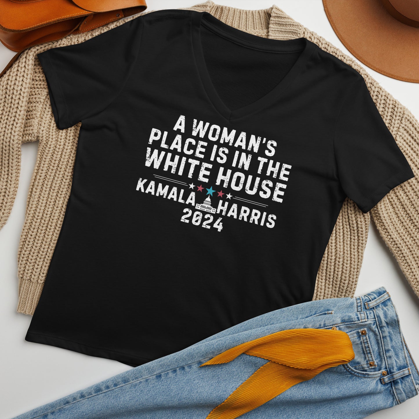 A Woman's place is the White House-Women’s relaxed v-neck t-shirt