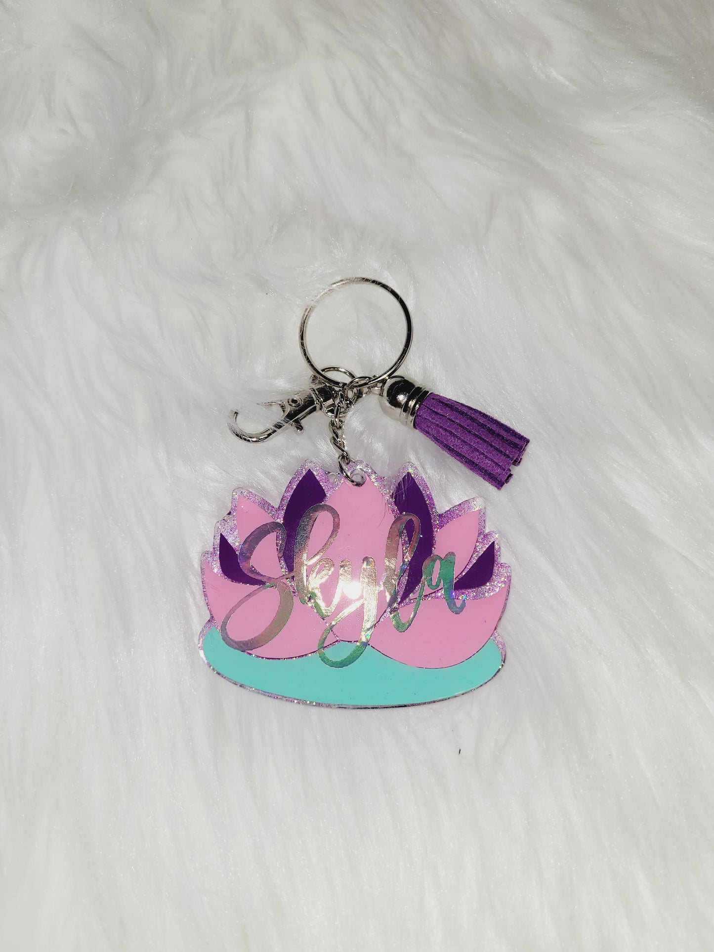 Lotus Flower Glitter Keychain-Customizable and Personalized