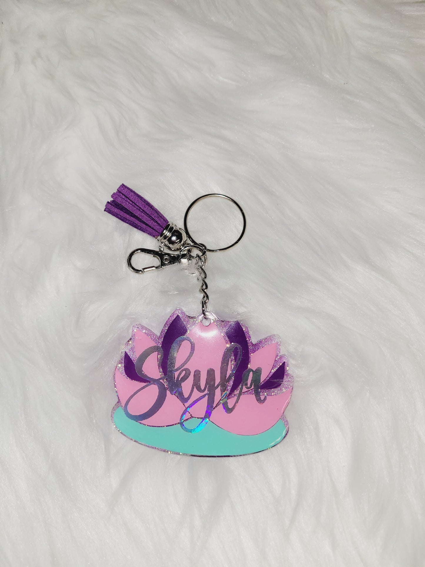 Lotus Flower Glitter Keychain-Customizable and Personalized