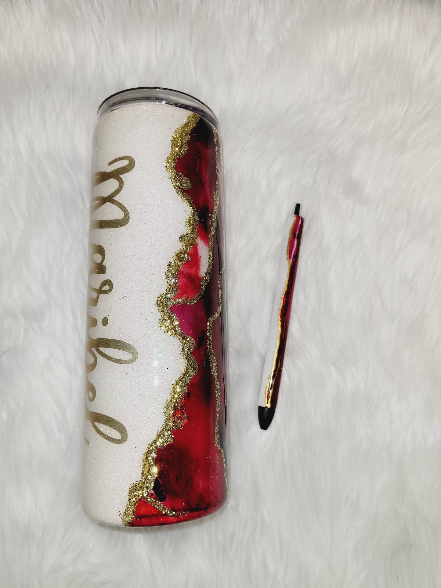 Red Marble Glitter Tumbler