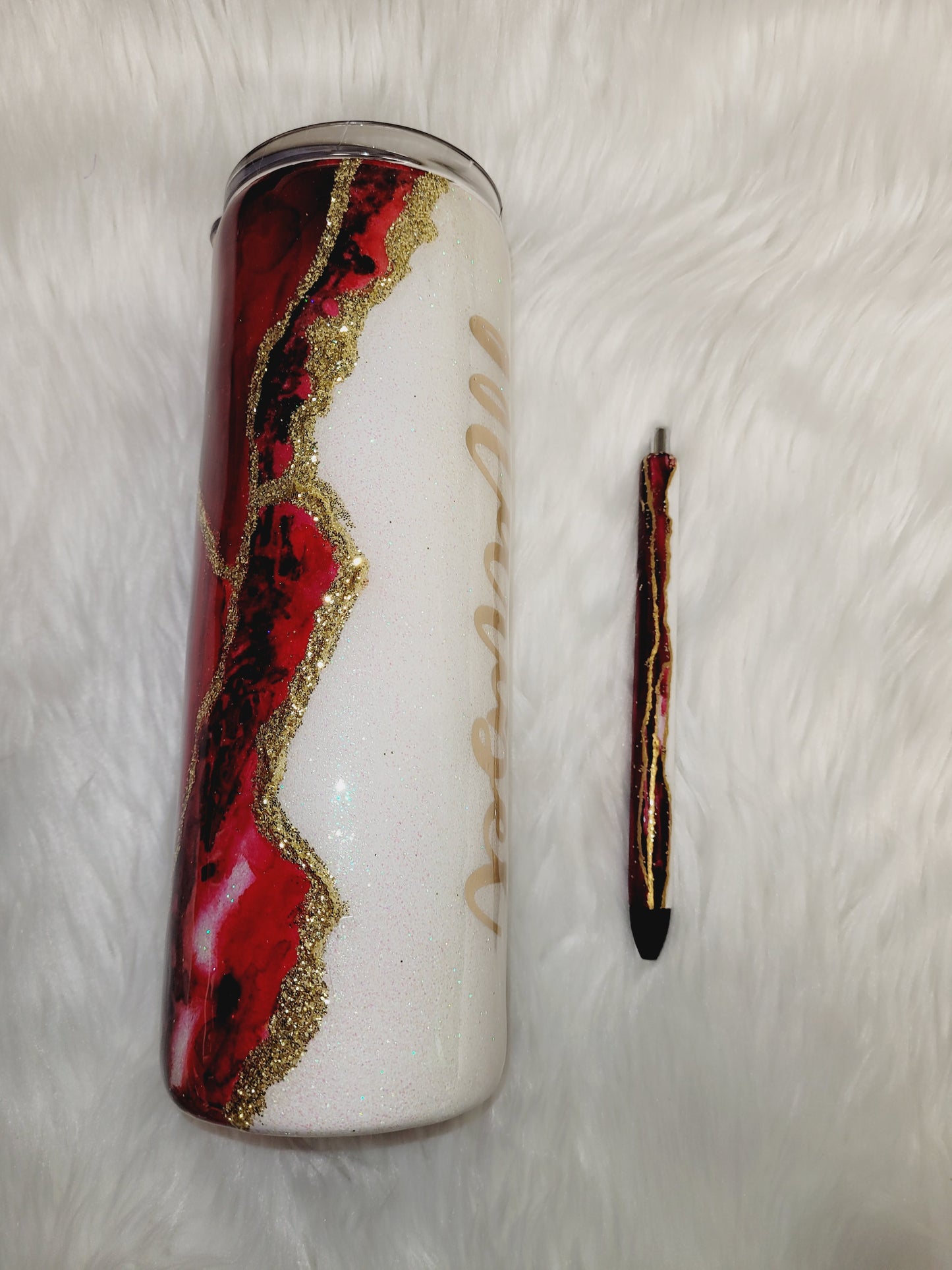 Red Marble Glitter Tumbler