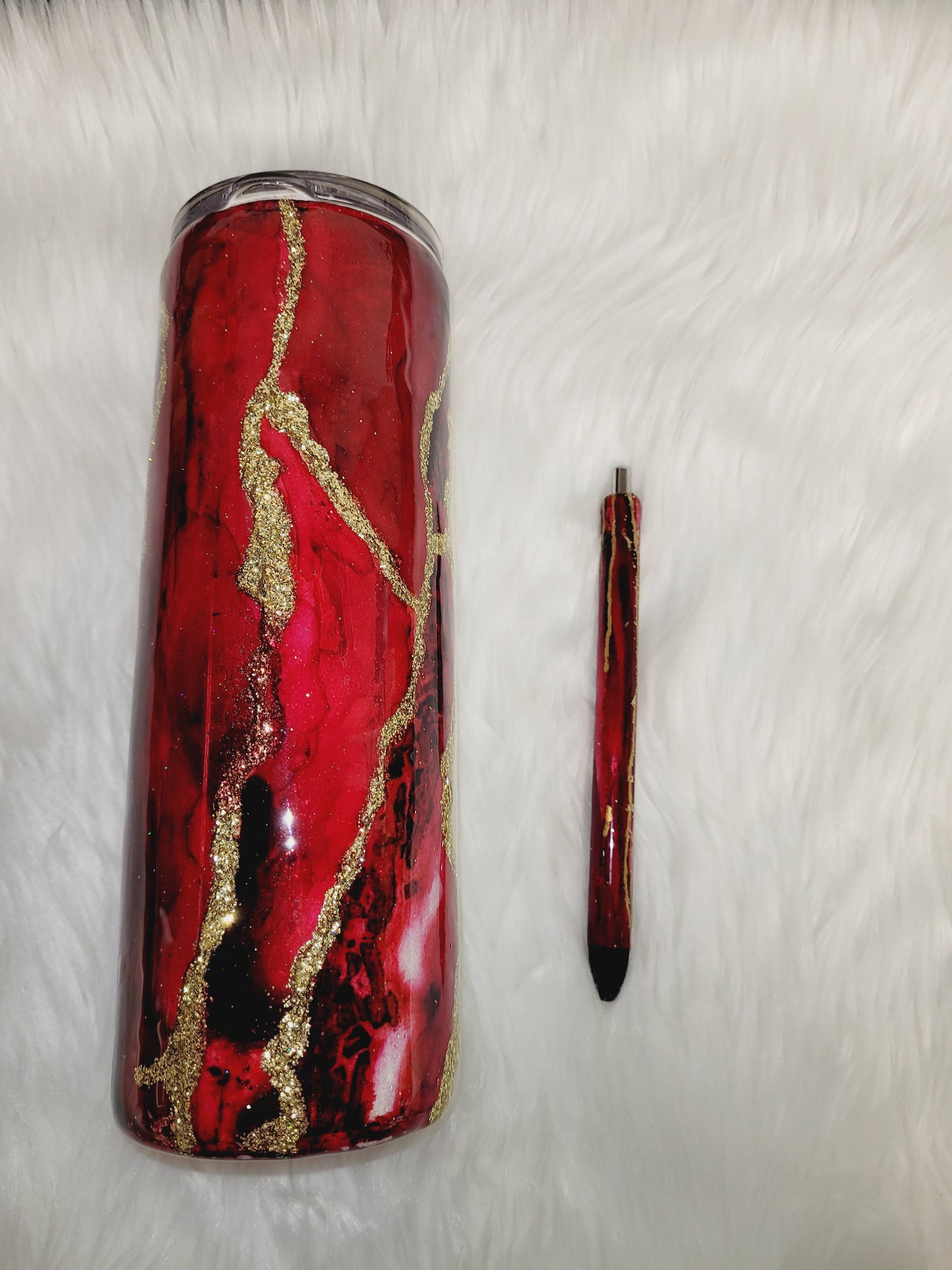 Red Marble Glitter Tumbler