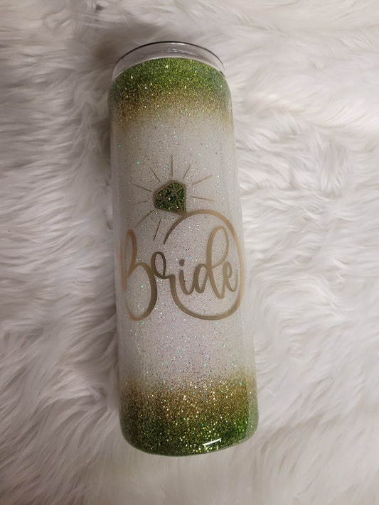 Green, Gold and White Custom Glitter Tumbler